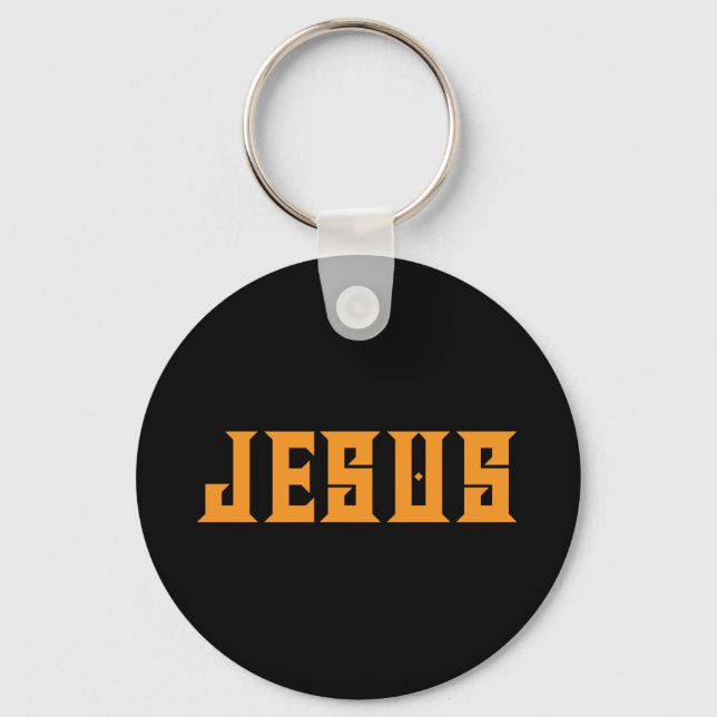 Chaveiro Jesus Ama Nome Personalizado Preto Dourado  (Frente)