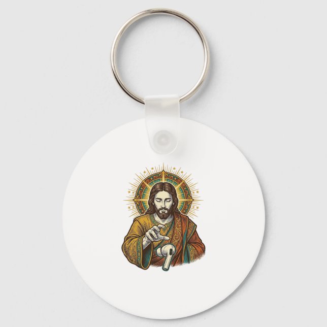 Chaveiro Jesus Derrubou Fone de Ouvido Sem Fio Debaixo da M (Frente)