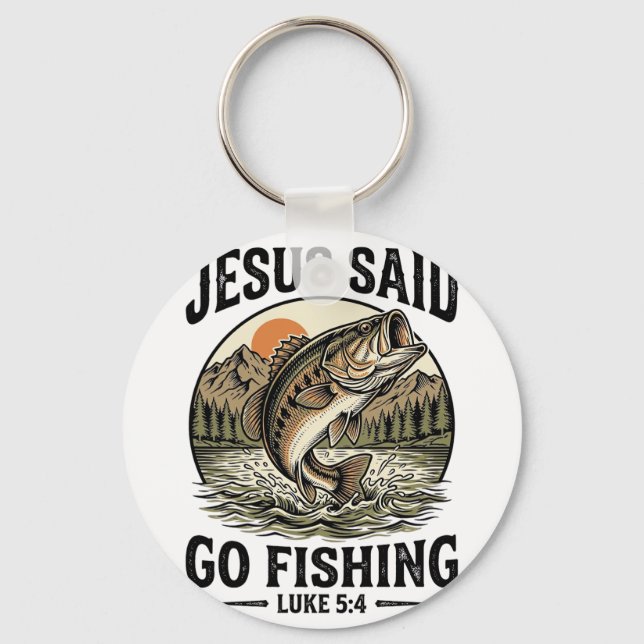 Chaveiro Jesus Disse Vá Pescar Bass Vintage Cristão (Frente)