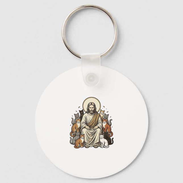 Chaveiro Jesus e Gatos Vintage (Frente)