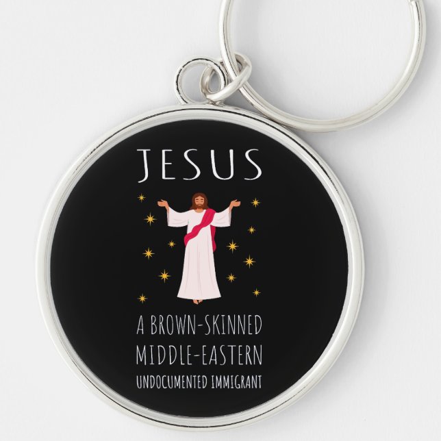 Chaveiro Jesus Imigrante Indocumentado de Pele Morena I (Frente)