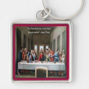 Chaveiro Jesus na Última Ceia "Amem-se uns aos outros" Cita