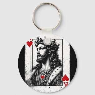 Chaveiro Jesus rei de copas jogo de cartas religioso retrô