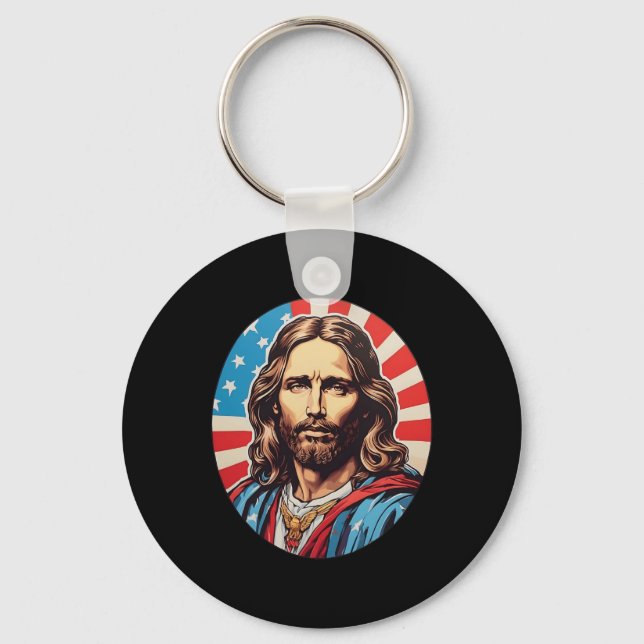 Chaveiro Jesus Republicano – Arte Pop Ousada Com Bandeira A (Frente)
