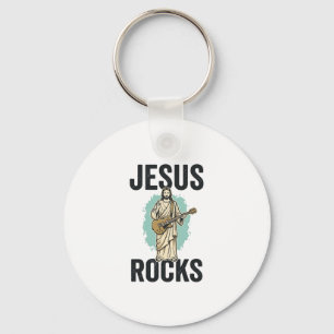 Chaveiro Jesus Rocks Guitar Entalhe Cristão Vintage Des