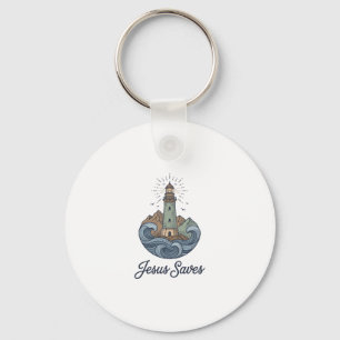 Chaveiro Jesus Salva Camiseta Cristã Farol Vintage_1