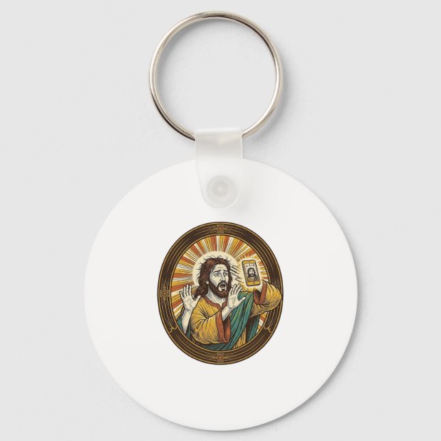 Chaveiro Jesus Selfie Acidental com Câmera Frontal e Papada (Frente)