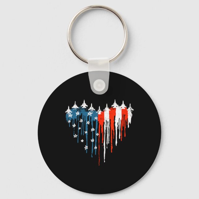 Chaveiro Jet Airplane Heart Red White Blue American Flag 4t (Frente)