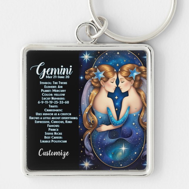 Chaveiro Jewel Galaxy Zodiac Gemini Personalizado (Frente)
