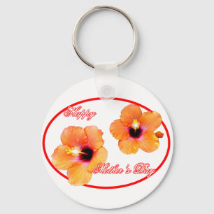 Chaveiro jGibne oval vermelho de Transp do hibiscus feliz