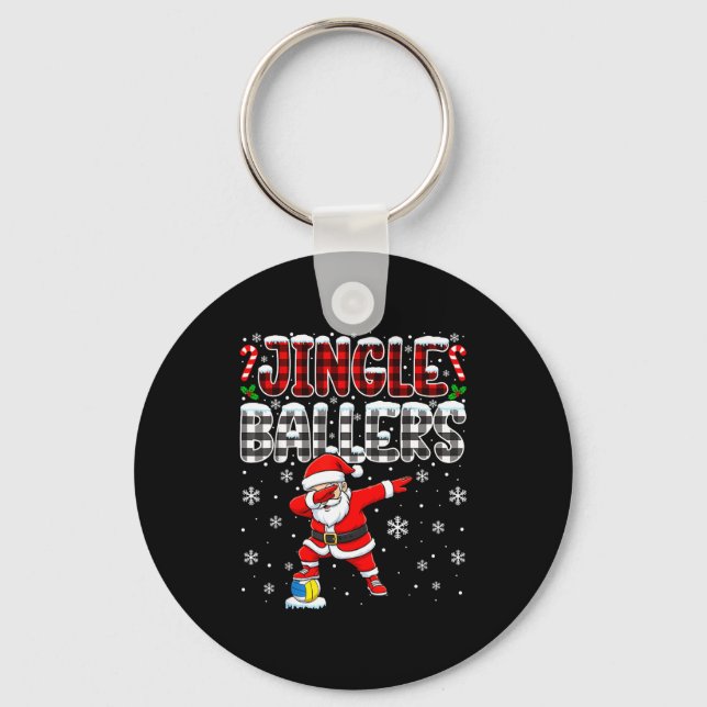 Chaveiro Jingle Ballers Plaid Santa Dabbing Volleyball Chri (Frente)