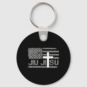 Chaveiro Jiu Jitsu Cristão Cruz da Bandeira Americana Homen