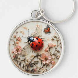 Chaveiro Joaninha Art Deco Flores Borboleta