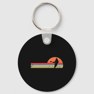 Chaveiro Jogador de Lacrosse Silhouette Sunset Retro Lax Me