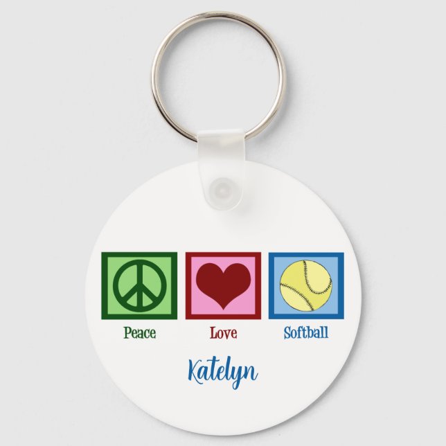 Chaveiro Jogador de Softball Peace Love Personalizado (Frente)