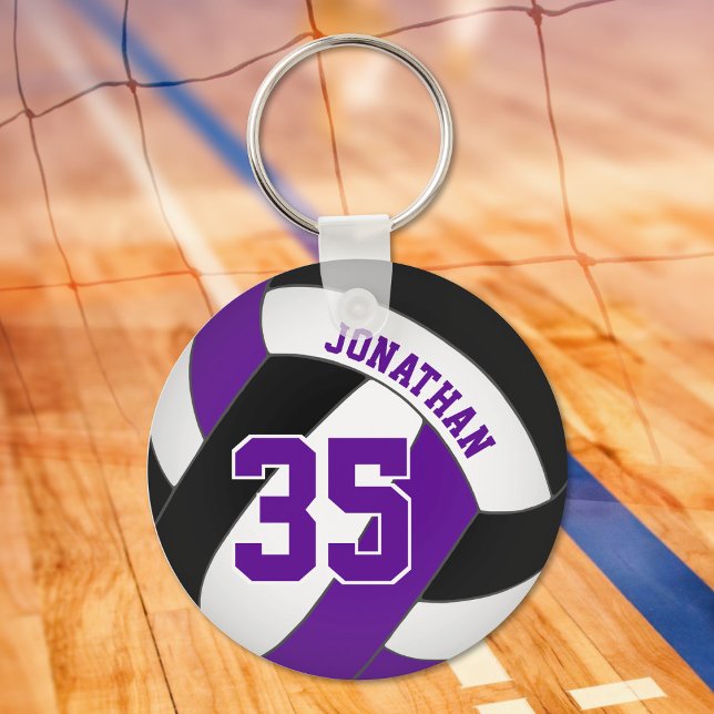 Chaveiro jogador de vôlei preto roxo, nome jersey number (Criador carregado)