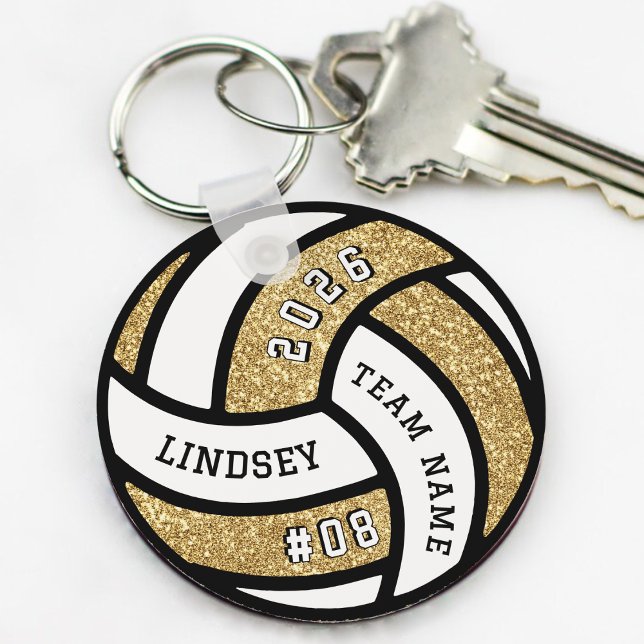 Chaveiro Jogador de Voleibol - Glitor Dourado (Volleyball Team Player Gold Glitter Keychain
)
