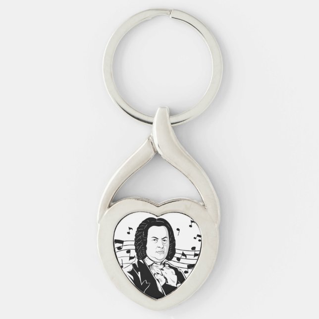Chaveiro Johann Sebastian Bach Portrait e Bust com Notes (Frente)