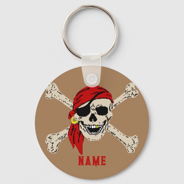 Chaveiro Jolly Roger Pirate Skull Bones Red Bandanna Keycha (Frente)