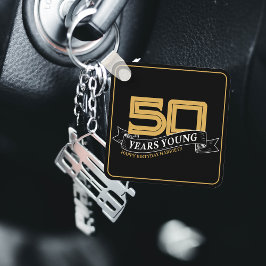 Chaveiro Jovem faixa de 50 anos preto e Dourado 50º anivers