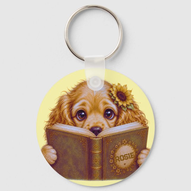 Chaveiro Jovens Amam Livros, cachorrinho cocker spaniel (Frente)
