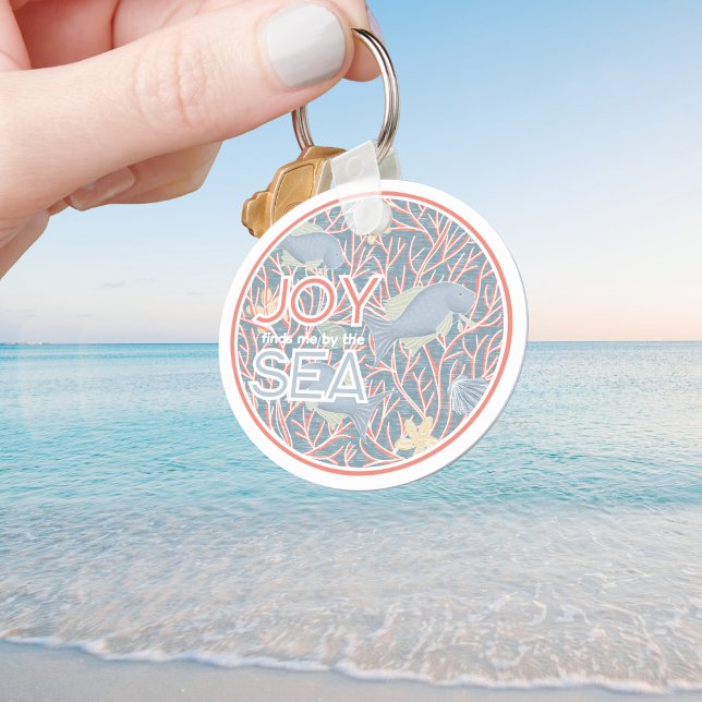 Chaveiro Joy Finds Me By The Sea – Boho Beach  (Modern Coastal "Joy Finds Me By The Sea" Personalized Keychain)