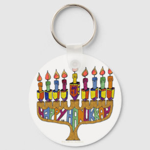 Chaveiro Judaica Happy Hanukkah Dreidel Menorah