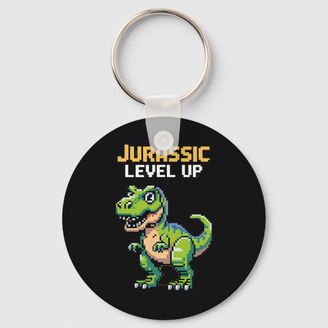 Chaveiro Juric Level Up Pixel Dinossauro Retro Gamer  (Frente)