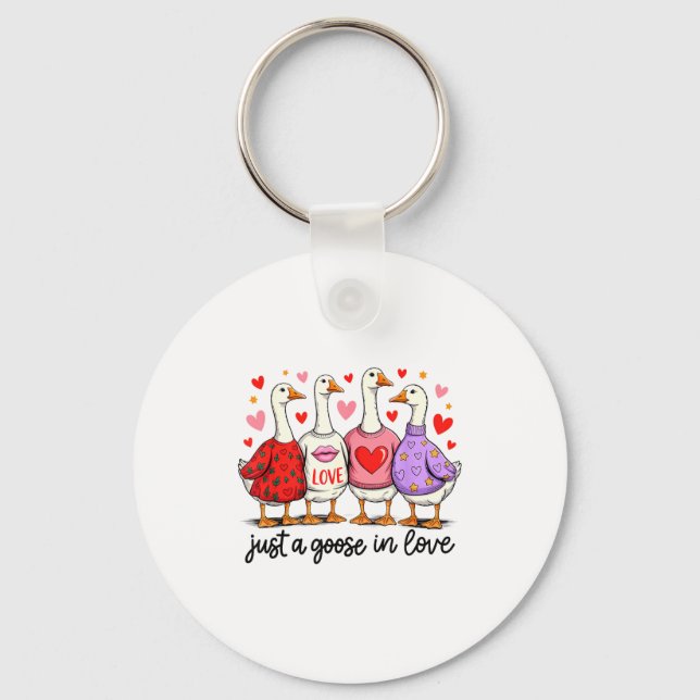 Chaveiro Just A Goose In Love Cute Valentine Coquette Bow G (Frente)
