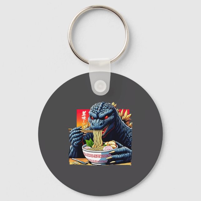 Chaveiro Kaiju Engraçado Comendo Ramen Amante de Monstros J (Frente)