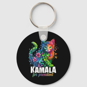 Chaveiro Kamala Harris Para O Presidente Cute Cat Floral Fe