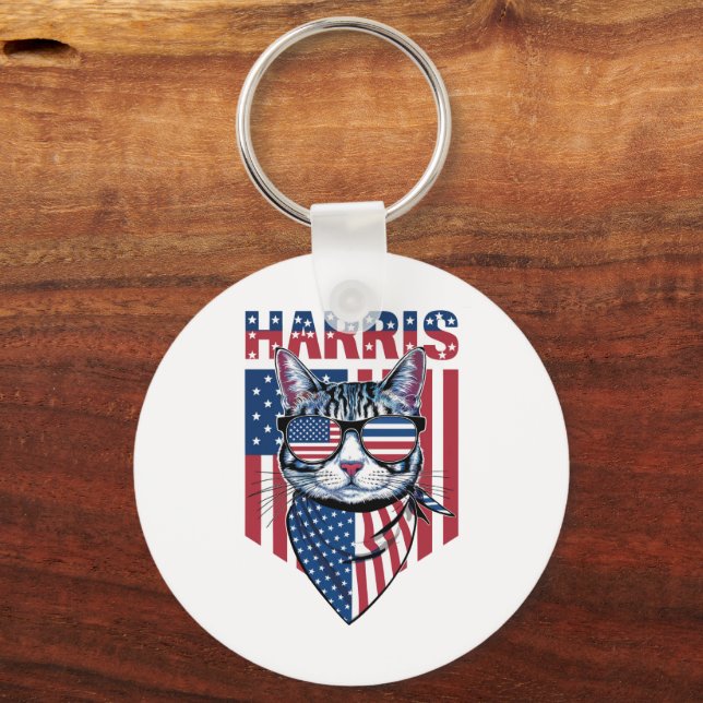 Chaveiro Kamala Harris para Presidente 2024 Gato Engraçado (Frente)
