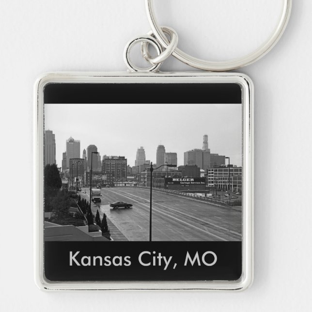 Chaveiro Kansas City Urban Skyline, foto em preto e branco (Frente)