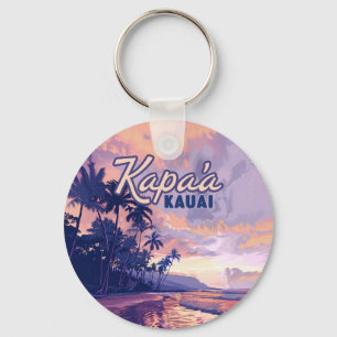 Chaveiro Kapaa Kauai Hawaii Beach Sunset Palm Tree Retro
