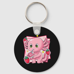 Chaveiro Kawaii Axolotl Strawberry Milk Gift Japonês
