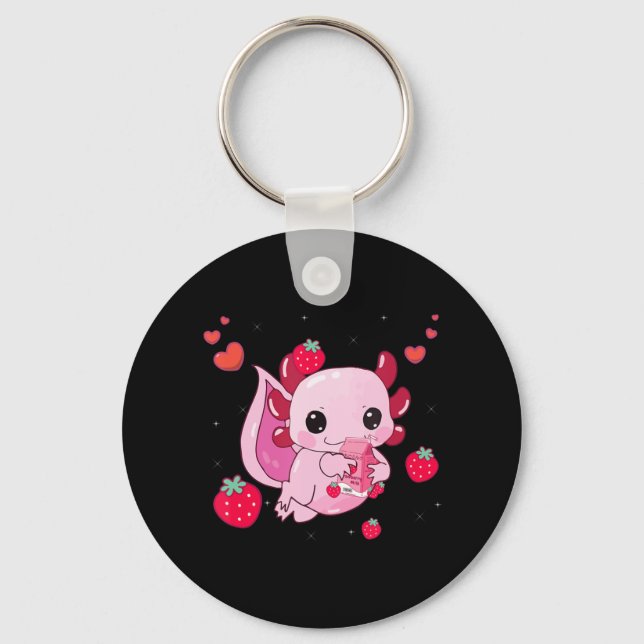 Chaveiro Kawaii Axolotl Strawberry Milk Shake Anime Gift Gi (Frente)