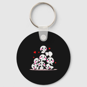 Chaveiro Kawaii Bebê Panda Fofo Pilha Com Corações Vermelho