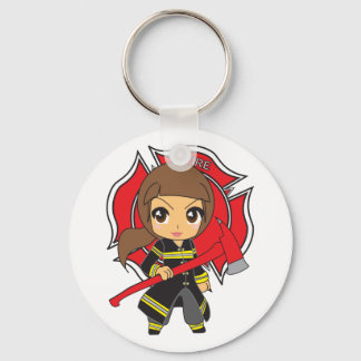 Chaveiro Kawaii Brunette Firefighter Girl