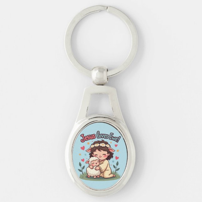 Chaveiro Kawaii Christian "Jesus ama ovelha" Pastel Design (Frente)