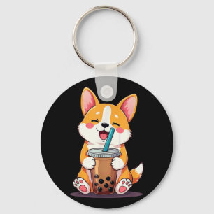 Chaveiro Kawaii Corgi Bubble Tea