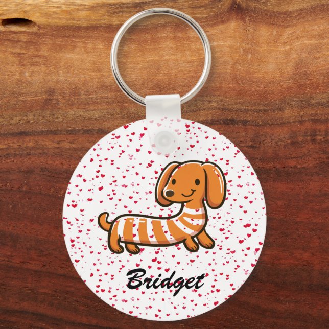 Chaveiro Kawaii de dupla face Personalizado Dachshund (Frente)