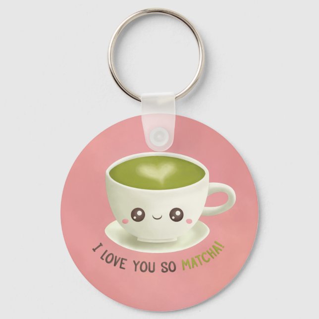 Chaveiro Kawaii Eu Amo Você Tanto Matcha Puns Para Ela Ping (Frente)