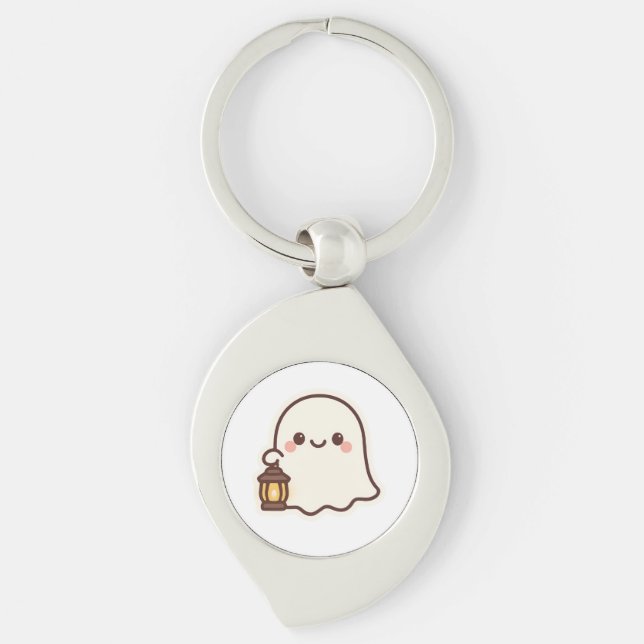 Chaveiro Kawaii Fantasma com Lanterna - Design de Espírito  (Frente)