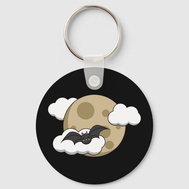 Chaveiro Kawaii Happy Bat Voando em Lua Cheia (Frente)