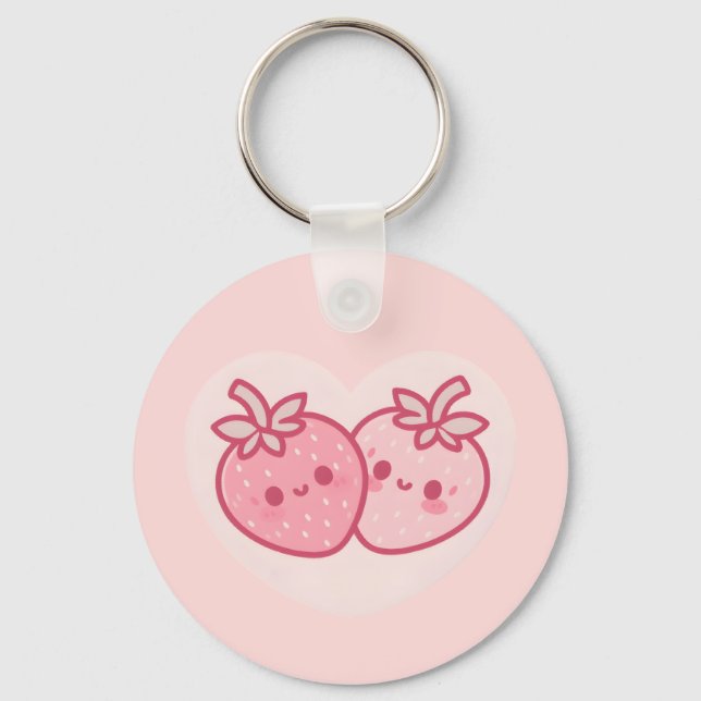 Chaveiro Kawaii Namorados Rosa Morangos (Frente)