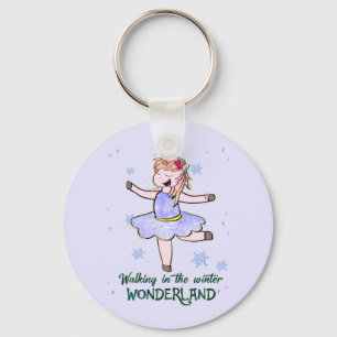 Chaveiro Kawaii Unicorn Caminhada durante o inverno