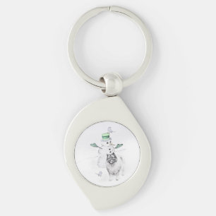 Chaveiro Keeshond Christmas Snowman Pinting Art
