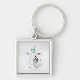 Chaveiro Keeshond Christmas Snowman Pinting Art