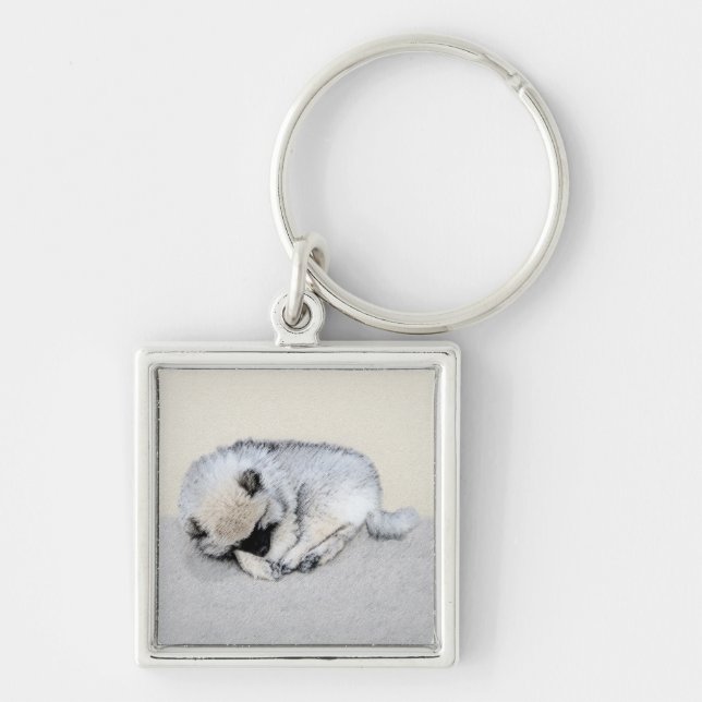 Chaveiro Keeshond Dormindo Puppy Pintura Original (Frente)