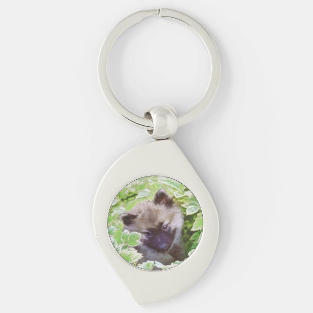 Chaveiro Keeshond Puppy na Pintura Original (Frente)